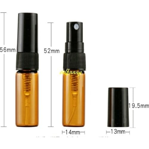 1000pcs/lot Fast shipping 3ML Amber Spray Perfume Bottle Empty Brown Parfum Sample Test Vial Glass Bottles Atomizer