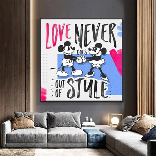 Disney Mickey Minnie Cartoon Love Canvas Painting Black White Posters Prints Wall Art Picture for Kids Room Decoration Cuadros