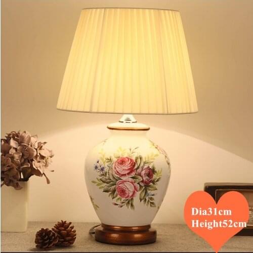 Chinese style white flower ceramic Table Lamps Fashion dimmer/touch fabric E27 LED lamp for bedside&foyer&studio&tea room MF005
