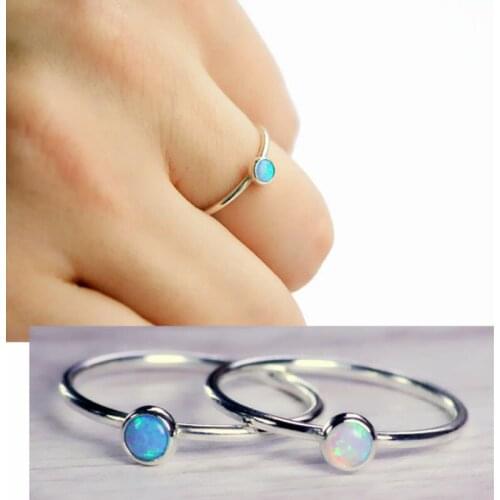 2019 fine pure 925 sterling silver jewelry mini round opal gem delicate rings personalized Minimal simple single stone ring gift