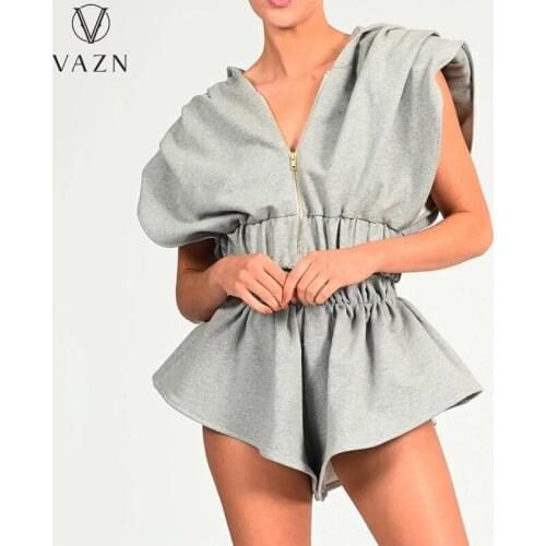 VAZN 2021 Energy Regular Daily Tracksuits Set Hooded Short Sleeve Zippers Cloth Short Pant Young Slim Women 2 Piece Set