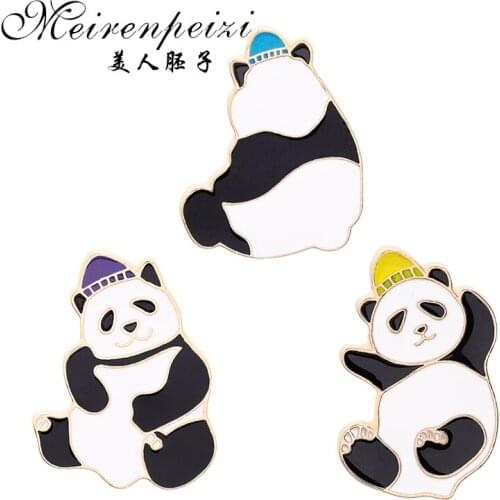 Meirenpeizi Animal Cartoon Pin Cute Grizzly Panda denim Enamel Pins Kawaii Lapel Brooches badges Fashion Gifts