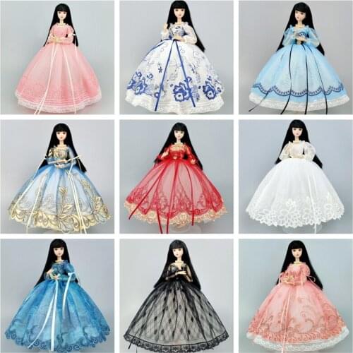 Fashion Handmade Dress For Barbie Doll Outfits Clothes 1/6 Dolls Accessories Puff Sleeve Bowknot Princess Party Gown Kids Toys