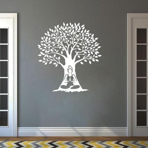 Yoga Tree Wall Sticker Decal bible religious Christian Wallpaper Meditation Room Buddhism Interior Vinyl Wall Stickers DW5682