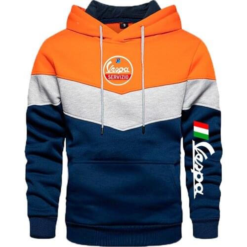 New Spring Autumn Mens Vespa Logo Patchwork Color Pullover Long Sleeve Hoodie Fashion Cotton Hoody Sweatshirt