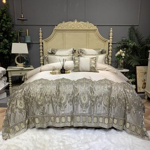 2021 Luxury 800TC Silk Cotton Palace Bedding Set Embroidery Duvet cover Flat Sheet Pillowcases Queen King Size 4/6/7Pcs