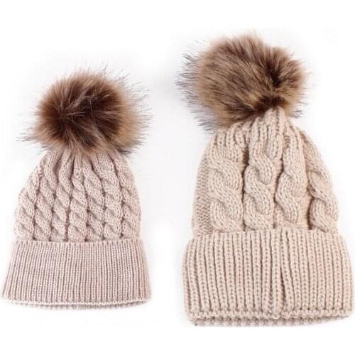 Family Matching Cap Hats Infantil Baby Boy Girl & Mom Winter Knit Warm Soft Beanie Hat Hairball Cap for Adult Children 2020 Sale