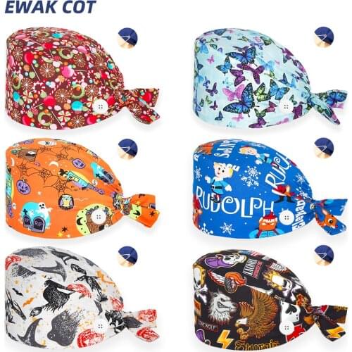 New Surgicals Hats Anime Printing Adjustable Nursing Cap Nurse Uniform Accessories Pet Shop Chef Lab Workers Scrub Cap Wholesale