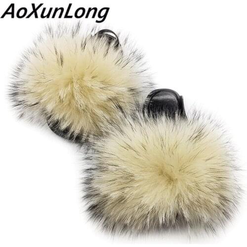 Fashion Kids Cute Plush Furry Real Fox Fur Slippers Children Toddler Fur Sandals Solid Color Luxury Beach Baby Girl Flip Flops