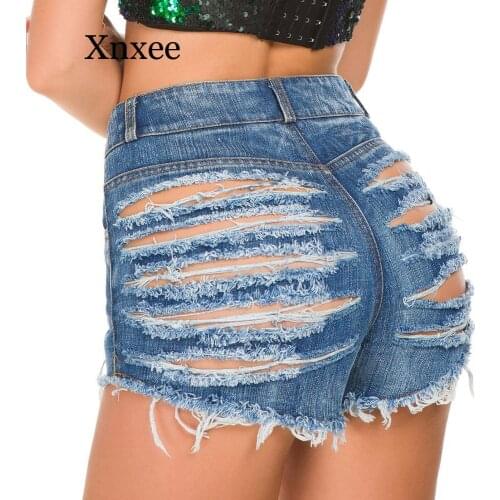 Women Summer High Quality Fashion Korea High Waist Slim Denim Shorts Stripe Holes Beggar Style Lady Sexy And Club Chic Hot Short