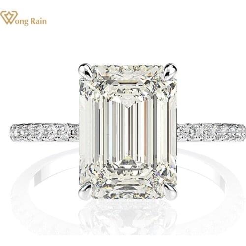 Wong Rain Classic 925 Sterling Silver Emerald Cut Created Moissanite Gemstone Wedding Engagement Ring Fine Jewelry Wholesale