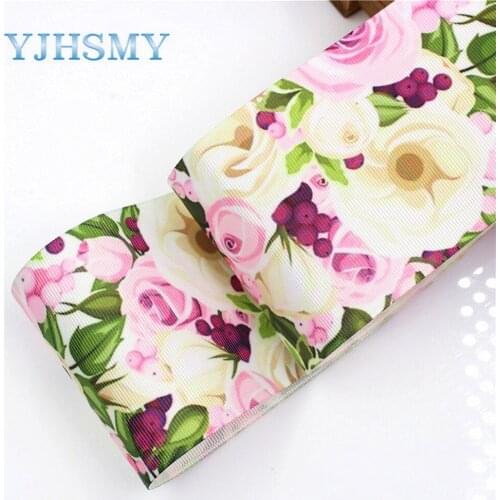 YJHSMY I-18428-38 10yards 75mm Cartoon Flower Printed grosgrain ribbons,DIY handmade Hair accessories Material wedding gift wrap