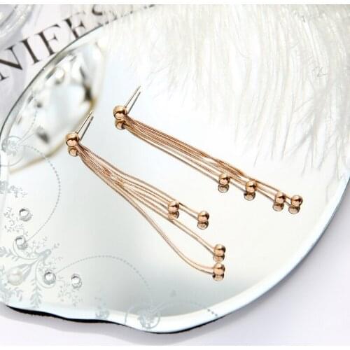 YUN RUO 2018 New Arrival Fashion Snake Chain Tassel Stud Earring Line Rose Gold Color Woman Gift Titanium Steel Jewelry No Fade