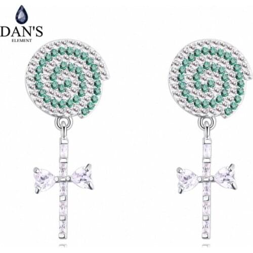 DANS ELEMENT 2 Colors Real Big Brand AAA Zirconia Micro Inlays Round Stud Earrings for Women 130267