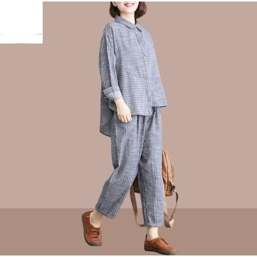 2021 Print Womens Striped Set bottoming Top Shirts Pants Suit Female Spring Autumn Two Piece Set Suits Ladies Long Pants H977
