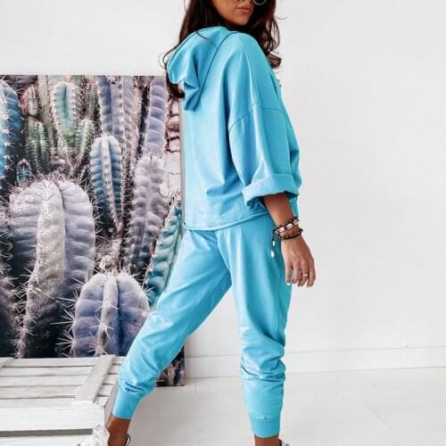 2021 Hoodies Women Two Piece Set Solid Casual Drawstring Tracksuits Winter Autumn Hooded Sweatshirt Jogger Pants Suits Lady Sets