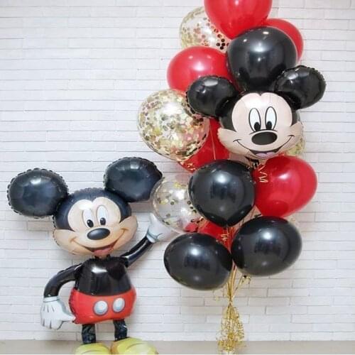 1Set Minnie Mouse Foil Balloons Mickey 1st Birthday Party Decorations Kids Ballon Globos Baby Shower Black Red Latex Ball Toy