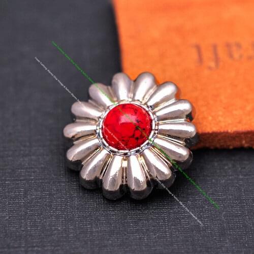 10x Metal SILVER Turquoise Flower LEATHERCRAFT LEATHER Case DECOR BELT CONCHO FLAT BACK