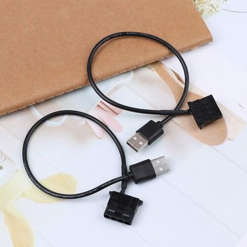 2pcs PC Fan 4 Pin 12V to 5V USB 2.0 Connection Cable Adapter Computer Fan Power Cable Connector Adapter 4pin Fan To USB Adapter