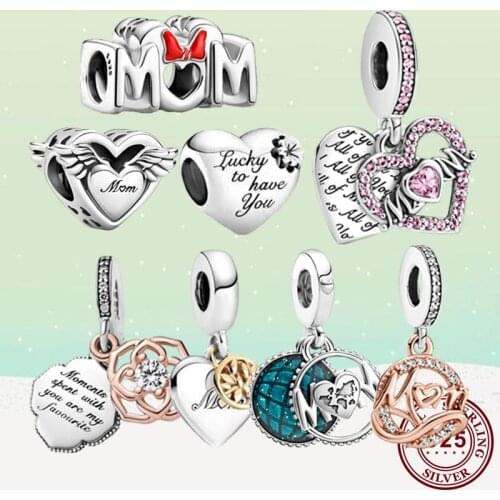 2021 Mothers Day Hot Sale 925 Sterling Silver Beads Openwork Heart Mum Charm Fit Pandora Women Bracelet & Necklace Diy Jewelry