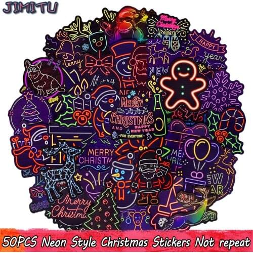 50 PCS Christmas Neon Stickers Anime Cute Santa Claus Decals Sticker Gifts for Children to Laptop Diary Fridge Window Decoration