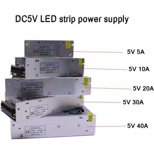 AC110V-220V TO DC5V 5A 10A 20A 30A 40A 60A Switch Power Supply Driver Adapter For 5V 5050 WS2812B SK6812 LED Strip Light