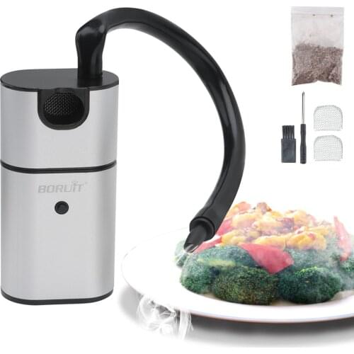 BORUiT Portable Food Cold Smoke Generator Molecular Cuisine Smoking Gun Meat Burn Smokehouse Cooking for BBQ Grill Smoker Wood