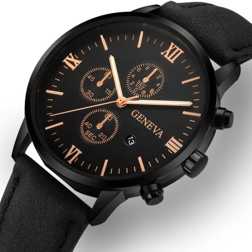 GENEVA Men’s Watch Leather Analog Quartz Wristwatch With Calendar Classic Design Sport Watch Men Male Clock Relogio Masculino