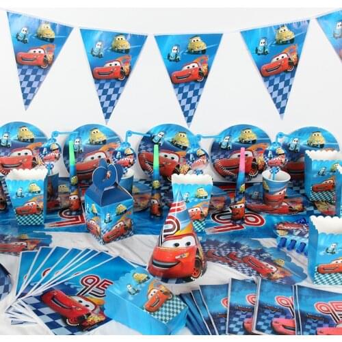 Disney Racing Theme Party Supplies Boy Birthday Party Decoration Match Chen Pull Flag Cake Card Car Banner Latex Balloon Gifts