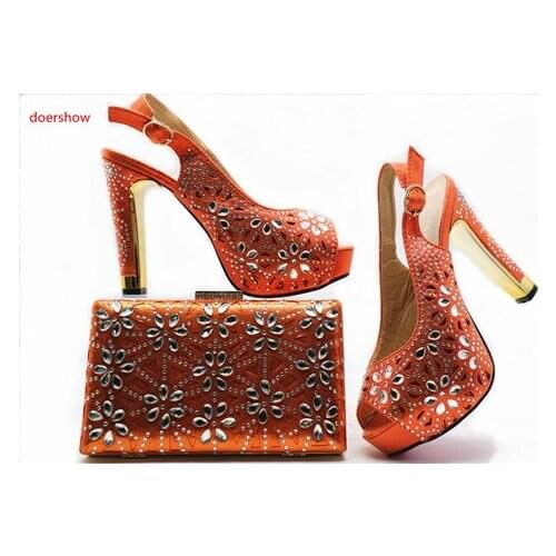 Doershow Italian Shoe with Matching Bags Shoe and Bag Set for Party In Women Italian Matching Shoe and Bag Set stones SHX1-12