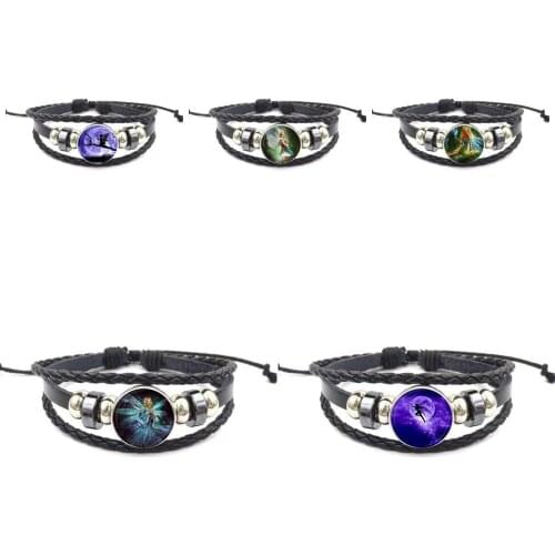 EJ Glaze Vintage Fairy Black Leather Bracelet Bangle For Woman Vintage Statement