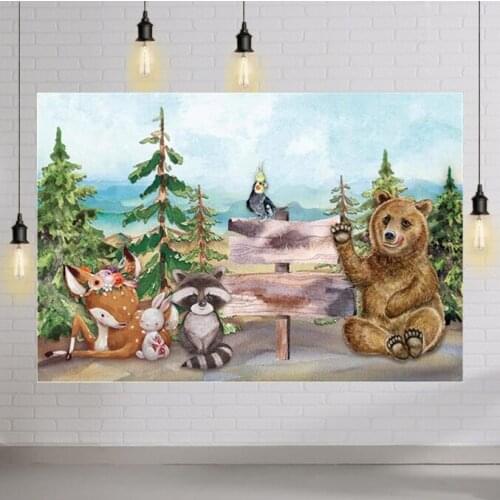 Cartoon Woodland Themed Backdrop Supplies for Newborn Kids Children Baby Birthday Shower Party Decorations Jungle Banners