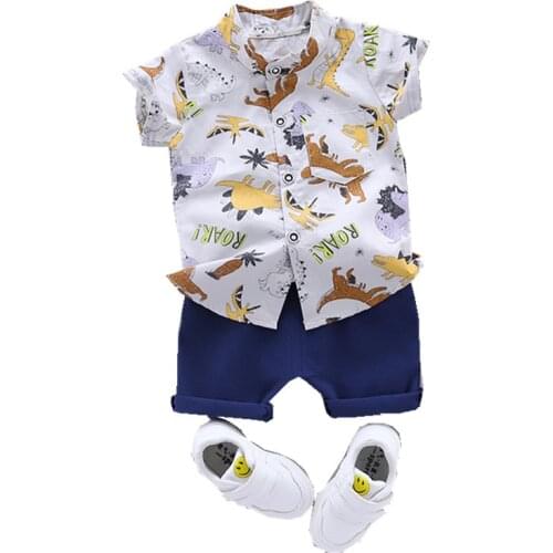 New Fashion Summer Baby Boys Girls Clothes Infant Cartoon Dinosaur Print T-shirt Shorts 2pcs/sets Kids Suits Childrens Garment
