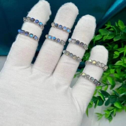 Natural Labradorite Moonstone Ring Charm crystal gem jewelry Womens elegant bead adjustable row ring Party wedding gift