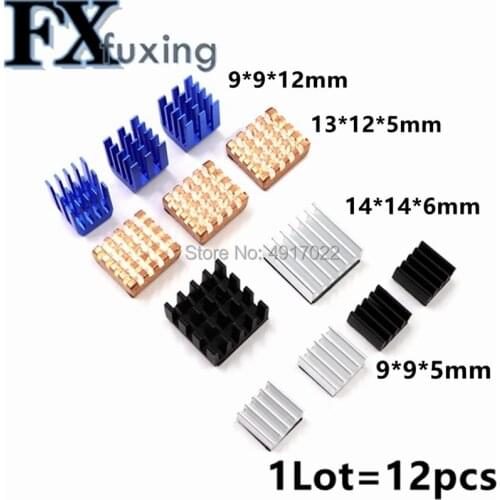 12 Pcs/Set Heat Sink Aluminum Copper Radiator Cooler Kit For Raspberry Pi 2 / 3 Whosale&Dropship 9*9*12 14*14*6 8*8*4 13*12*5mm