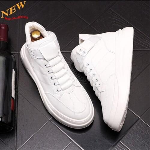 Korean Fashion white Leather Men Casual Shoes Sneakers height Increasing Shoes Flats Loafers Zapatillas Hombre