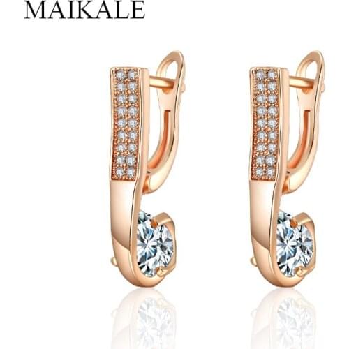 MAIKALE Fashion Jewelry Cute Geometric Earrings Letter Shape CZ Beads Earrings Paved Cubic Zirconia Stud Earrings for Women Gift