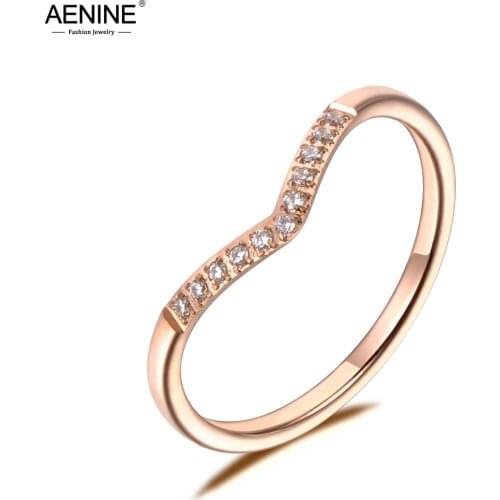 AENINE Trendy V Letter Shape Wedding Rings Mosaic AAA CZ Clear Crystal Stone Unique Design Finger Ring Jewelry For Women AR19050