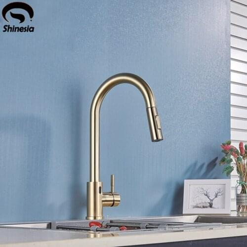 Shinesia Trendy Style Pull Out Sensor Kitchen Faucet Black Smart Touch Inductive Sensitive Faucet Hot and Cold Water MIxer Tap