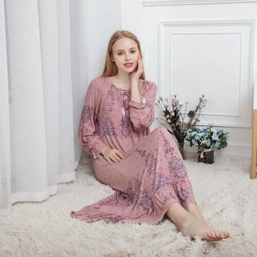 Autumn new nightdress ladies long-sleeved modal long loose court style nightgown sexy home service large size fashion sleepwear