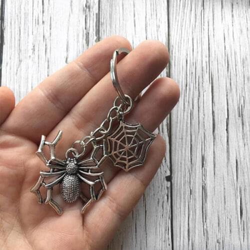 2019 New Metal Gothic Style Spider and Cobweb Keychains Zinc Alloy Spider Keyrings Novelty Gifts