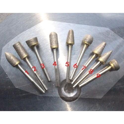 New 9kind 70# 3mm Shank Bronze sintered diamond grinding head Gravestone Marble Engrave Carving Tools for Jade porcelain alloy
