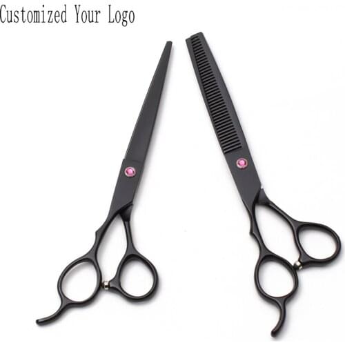 Left-Hand 5.5" 6" 7" Customized Brand Black Stainless Dogs Grooming Scissors Straight Shears Thinning Shears Pet Scissors C8001