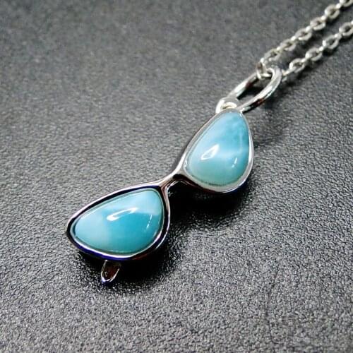 Larimar Jewelry 925 Sterling Silver Natural Larimar Sunglasses Womens Pendant Necklace For Gift