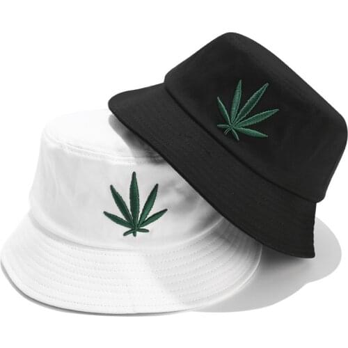 New Maple Leaf Embroidery Fisherman Hat Summer Sunscreen Outdoor Wild Flat Top Womens Bucket Hat Tide Couple Unisex Panama Cap