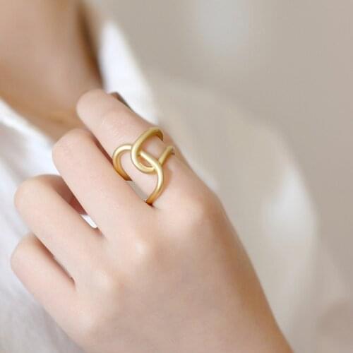 Punk Double Layer Cross Open Ring Personality Design Gold Matte Twisted Hollow Geometry Winding Rings Fashion Women Jewelry