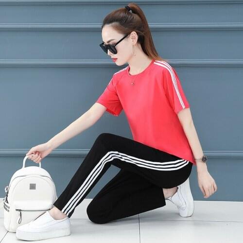 Casual suit female summer 2019 new fashion large size loose short-sleeved trousers simple casual two-piece bs1908