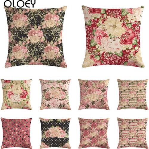 Retro Flower Pattern Cotton Linen Decorative Pillow Cushion Cover Pillowcase Cushions for Sofa Pillowcover Decorative 45X45CM