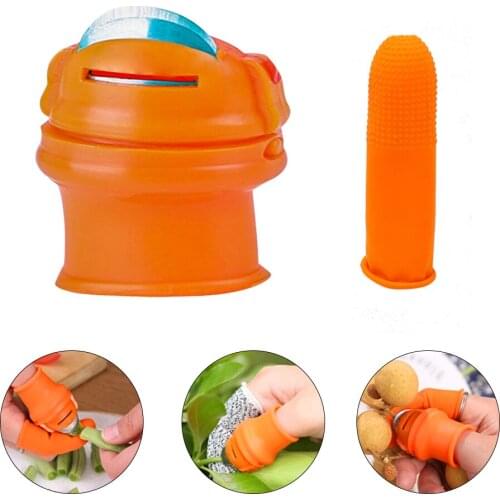 Silicone Finger Protector Fingerstall With Blade For Vegetable Fruits Finger Sleeve Cover Harvesting Garden Gloves Kitchen Tools