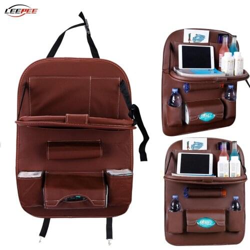 Car Storage Bag Seat Back Organizer Travel Mini Table Tray PU Leather Caravan Van Trailer Truck Off Road 4x4 Auto Accessories